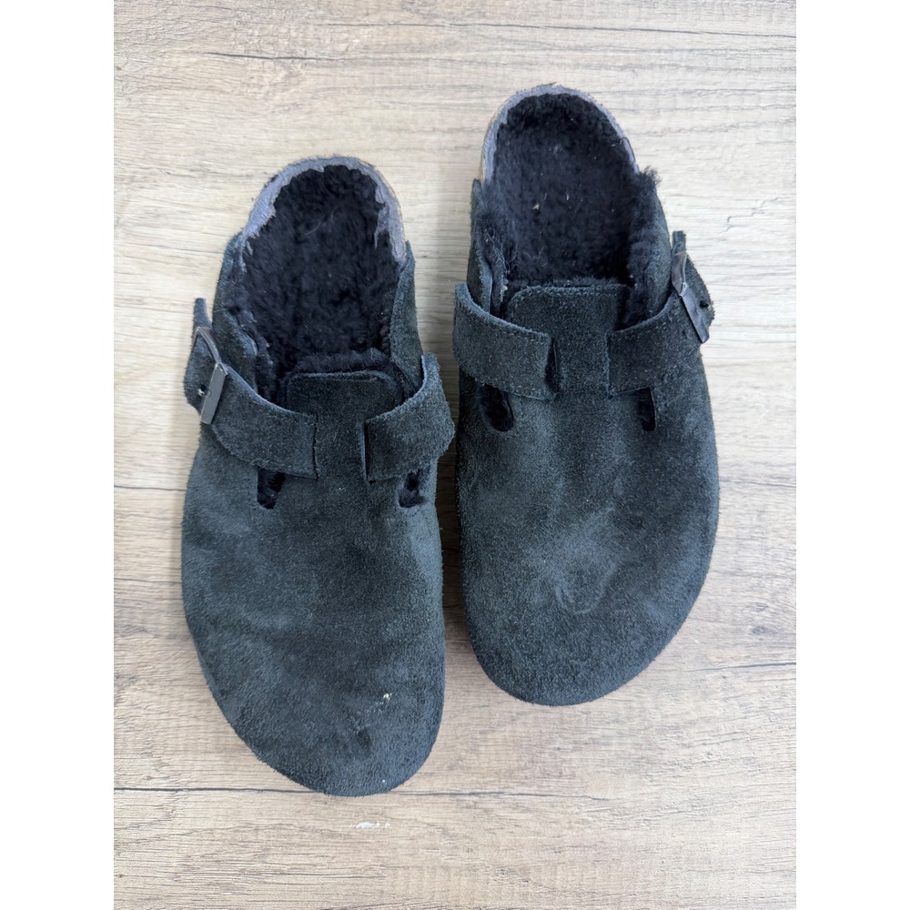 Birkenstock Boston Shearling Clogs Black Suede 37 L6 M4 Womens 6